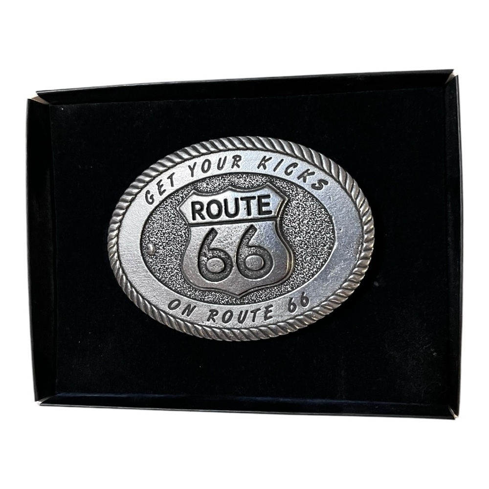 Silver Route 66 Belt Buckle